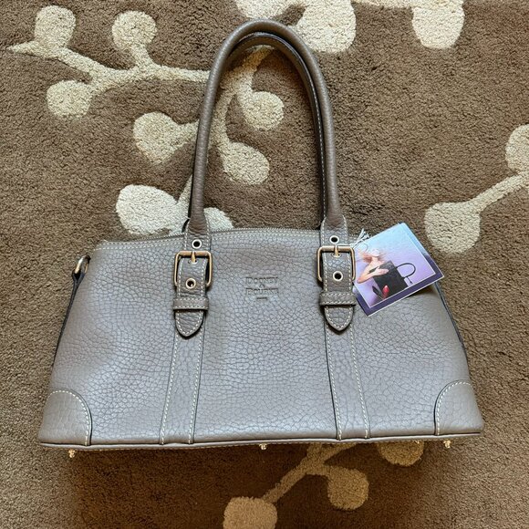 dooney and burke leather domed satchel bag in platinum - Picture 1 of 8